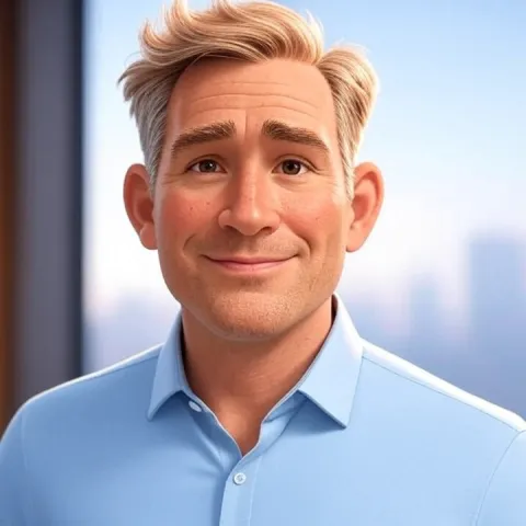 Ash, a middle-aged guy wearing a blue shirt