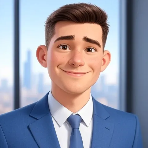 Echo, a young man sporting a sharp blue suit