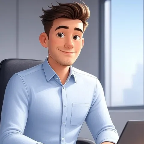 Verse, a young man sitting in an office at his computer